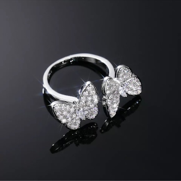 Butterfly Women 925 Silver Adjustment Ring Adorable Cubic Zirconia Party Jewelry - Picture 5 of 5